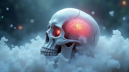 Transparent Skull with Brain — Detailed 3D Medical Visualization of Human Skull and Brain Anatomy