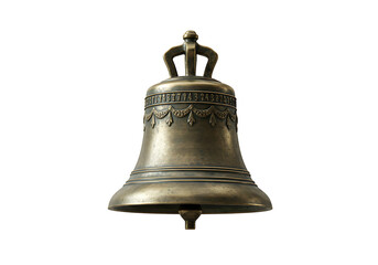 A bronze bell with crownlike handle numbers  garland detail isolated against a black backdrop