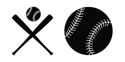 Fototapeta premium Baseball Icon Set. Baseball Icons Set Glove Ball Bat. Line art vector style illustration of two baseball bats crossed 