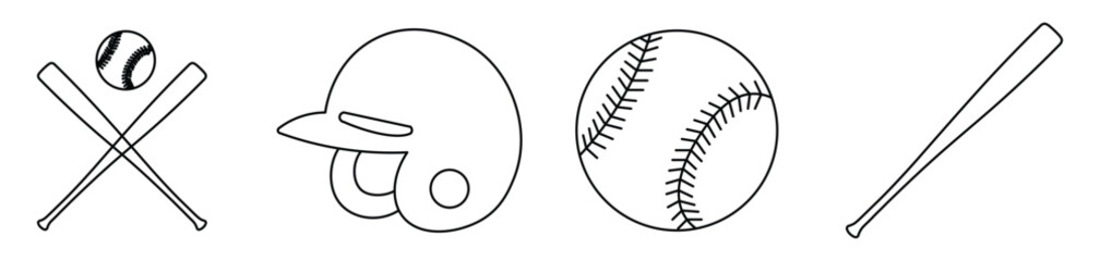 Baseball Icon Set. Baseball Icons Set Glove Ball Bat. Line art vector style illustration of two baseball bats crossed
