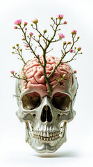 Transparent Skull with Brain — Detailed 3D Medical Visualization of Human Skull and Brain Anatomy