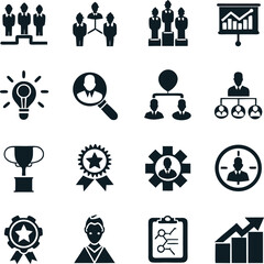 Business and Management Icon Set Symbolic Depictions of Leadership Performance Recognition and Organizational Structure Elements for Professional Use