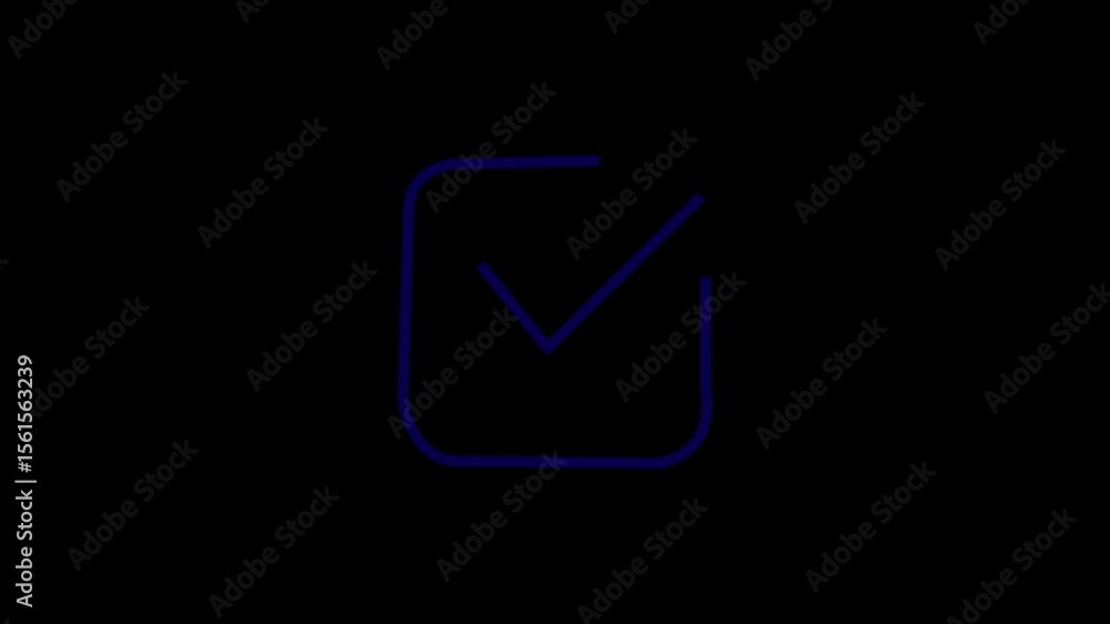 Poster check mark symbol neon animated background 4k video, neon purple check mark inside a circle animated