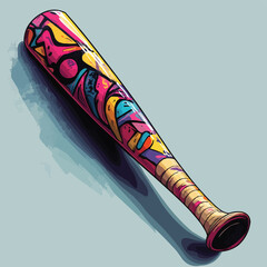 Dynamic Graffiti Baseball Bat with Bold Abstract Geometric Patterns and Bright Color Scheme