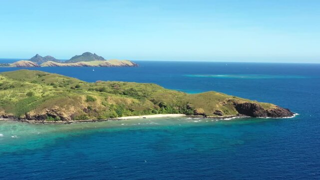 Hideaway beach aerial seascape panorama of Tokoriki island in Fiji &ndash; tropical resort.
