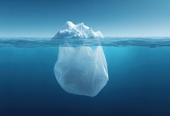 Plastic bag hidden beneath iceberg in ocean