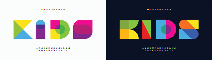 Kids creative modern alphabet logo. Minimal technology typography, future urban sport fashion futuristic font and with numbers. vector illustration
