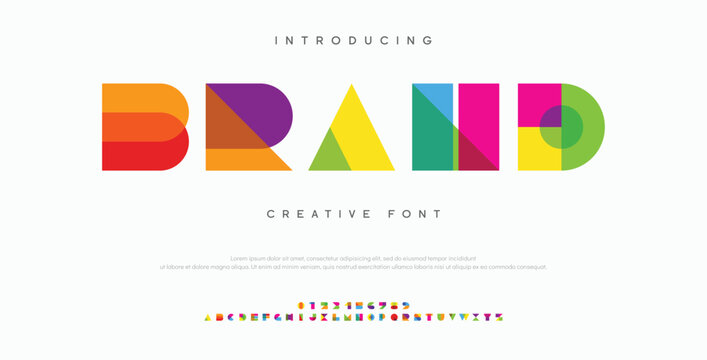 Geometric font color art alphabet abstract decorative letters set. Overlay colorful type for modern logo headline bright lettering and poster typographic. Minimal style vector typography design
