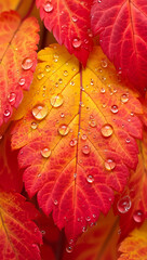 Fototapeta premium Autumn leaves with water droplets image