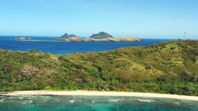 Aerial view of Tokoriki island coral reefs tropical beaches in Fiji &ndash; tourism destination.

