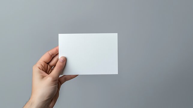A hand confidently holds a blank card, ready for customization in a mockup for product presentations or advertisements, with ample space for text