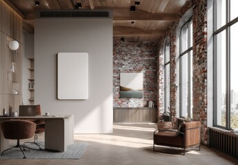 Modern industrial office with large windows