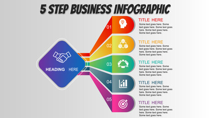 5 Step Business Process Infographic with Icons and Gradient Design. Fully editable modern infographic vector elements SVG file compatible with PowerPoint, Illustrator, and most vector-applicatio. © RANA