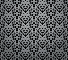 Floral pattern. Seamless vector background. Vintage wallpaper in the Baroque style. Gray and black ornament for fabric, wallpaper, packaging. Ornate Damask flower illustration