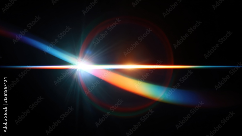 Poster stunning light flare with rainbow colors and diffraction effect in dark background.