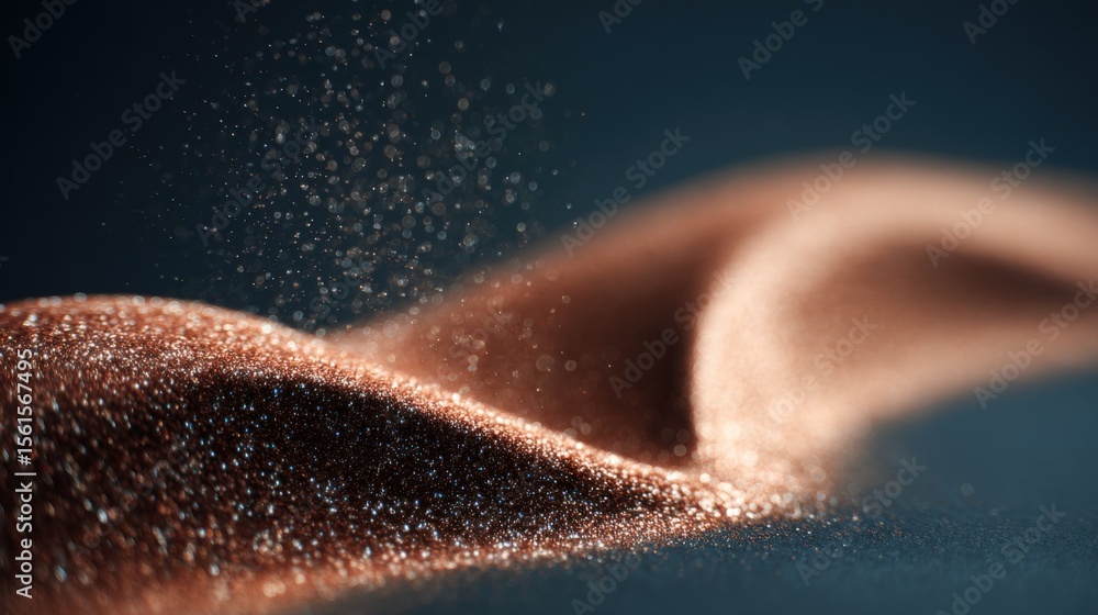 Poster close up of glimmering sand particles floating and resting on a smooth surface.