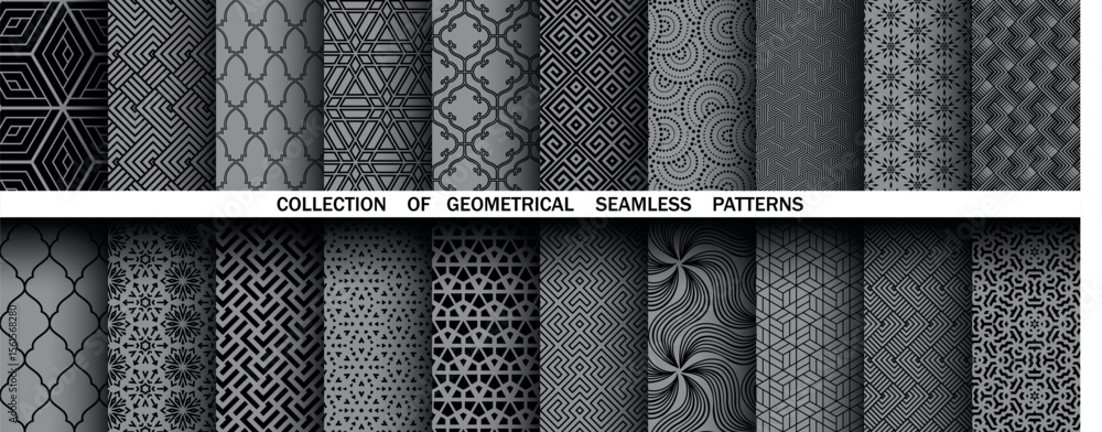Aufkleber Geometric set of seamless black and gray patterns. Simple vector graphics