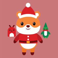 Adorable Christmas animal characters set with festive hats and scarves Vector illustration