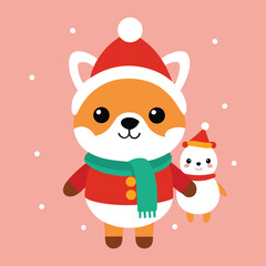 Cute Christmas animal character collection with winter outfits and ornaments Vector illustration