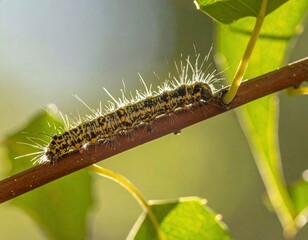 Fototapeta premium Caterpillar on a Branch: A Close-Up View of Nature's Beauty