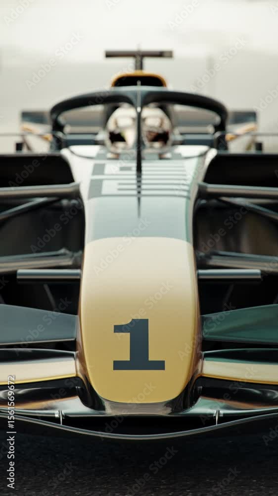 Aufkleber front view of a generic formula one race car rolling into pole position. 3d animation rendering. new