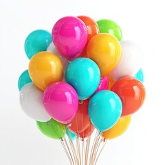 Bright colorful helium balloons in various pastel shades arranged together on a white background.