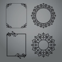 Set of decorative frames Elegant vector element for design in Eastern style, place for text. Floral black and gray borders. Lace illustration for invitations and greeting cards