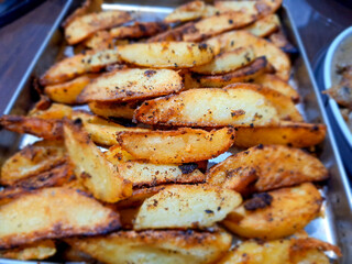 Close up look of baked potato wedges