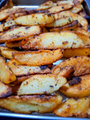 Close up look of baked potato wedges