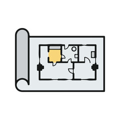 Blueprint  Building Plan Icon – Flat Vector Construction  Illustration