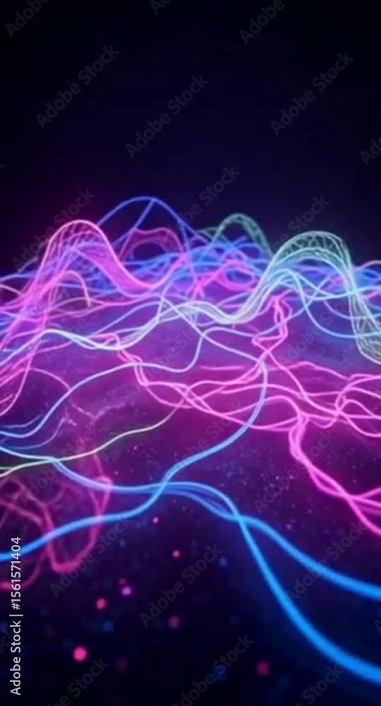 Aufkleber abstract neon waves and lines on dark background with glowing particles