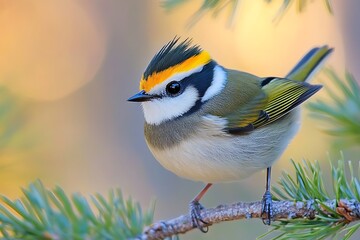 Fototapeta premium Colorful bird perched on branch forest setting wildlife photography natural environment close-up view avian beauty