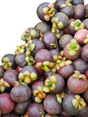 Mangosteen is Thailand’s national fruit, known as the Queen of Fruits. It has a sweet and slightly sour taste. Fresh tropical fruit on white background.