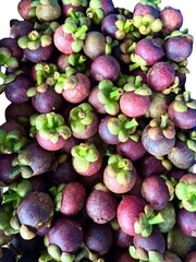 Mangosteen is Thailand’s national fruit, known as the Queen of Fruits. It has a sweet and slightly sour taste. Fresh tropical fruit on white background.