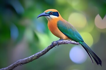 Obraz premium Colorful bird perched on a branch tropical forest wildlife photography natural habitat close-up view avian beauty