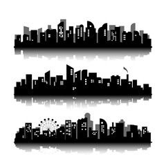 Obraz premium vector design set of panoramas of black city architecture on transparent