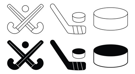 hokey  icon. Hockey sticks crossed with puck icons. hokey line vector illustration isolated on white background
