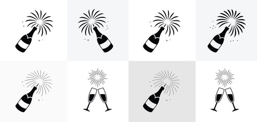 Champagne Bottle with Fireworks and Cheers