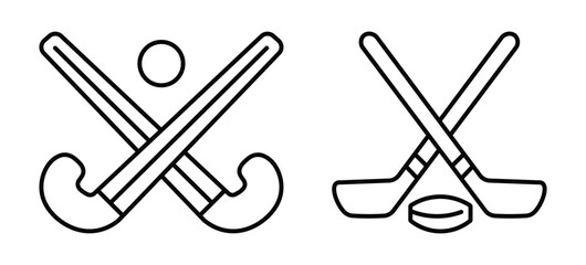 hokey  icon. Hockey sticks crossed with puck icons. hokey line vector illustration isolated on white background
