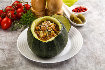 Baked round zucchini with meat