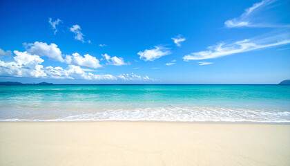 White Cloud on Blue Sky and Sea wave in sunny beach resort