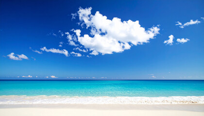 Fototapeta premium White Cloud on Blue Sky and Sea wave in sunny beach resort