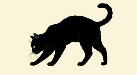 Obraz premium Vector Illustration of Black Cat Arching Its Back – Silhouette Style on White Background