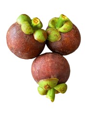 Mangosteen is Thailand’s national fruit, known as the Queen of Fruits. It has a sweet and slightly sour taste. Fresh tropical fruit on white background.