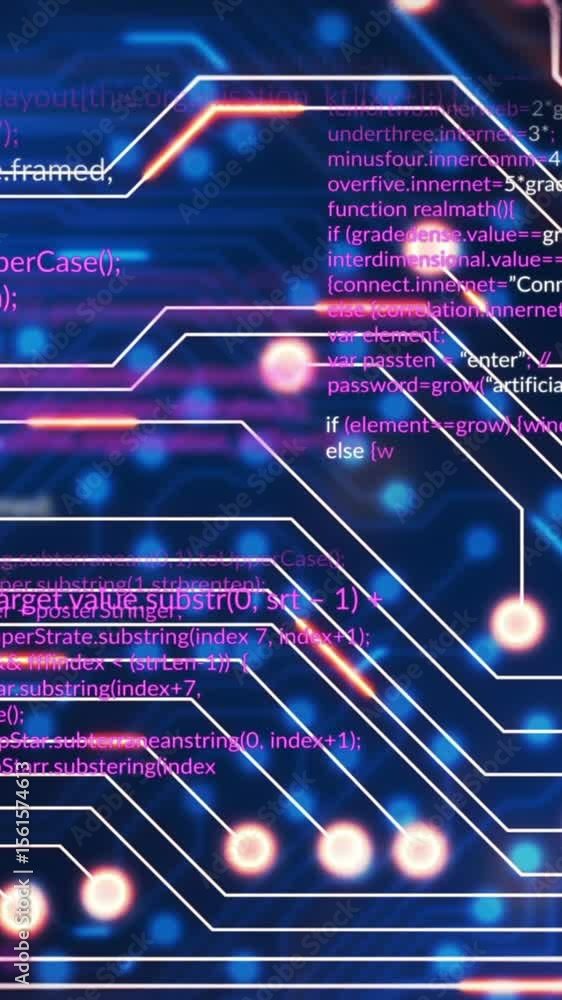 Poster animation of data processing over black background