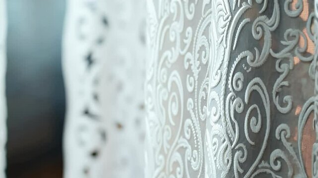  White Jacquard Fabric with Intricate Woven Design and Rich Texture