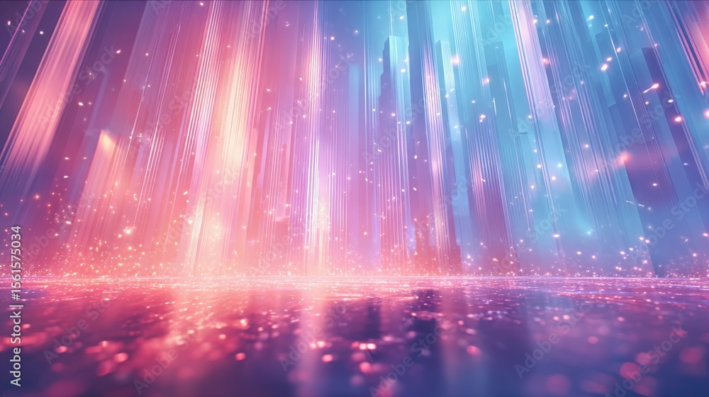 Poster vibrant colorful abstract light beams and sparkles creating a magical atmosphere.