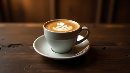 Obraz premium Delicious Latte Art on a Rustic Wooden Table