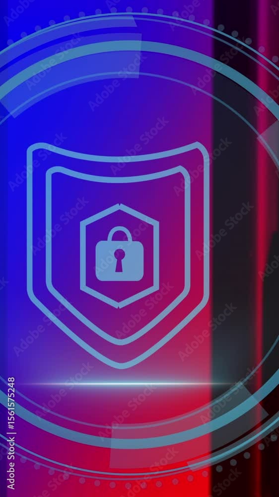 Poster animation of padlock icon over data processing and server room