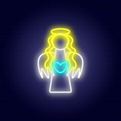 Christmas angel neon vector illustration